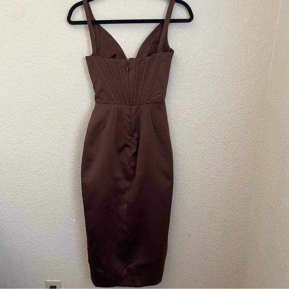House of CB Faye Satin Pleated Midi Dress Size XS brown $269 NWOT - Picture 6 of 14